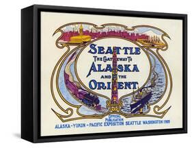 Seattle, the Gateway to Alaska and the Orient, 1909-null-Framed Stretched Canvas