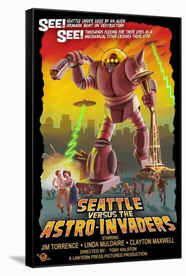 Seattle vs. Astro Invaders-Lantern Press-Framed Stretched Canvas