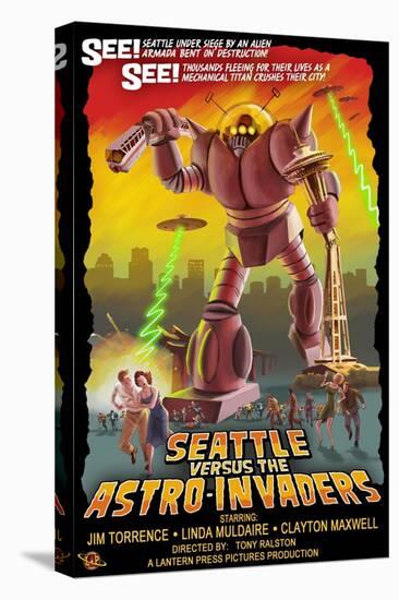 Seattle vs. Astro Invaders-Lantern Press-Stretched Canvas
