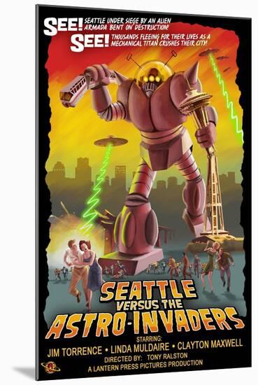 Seattle vs. Astro Invaders-Lantern Press-Mounted Art Print