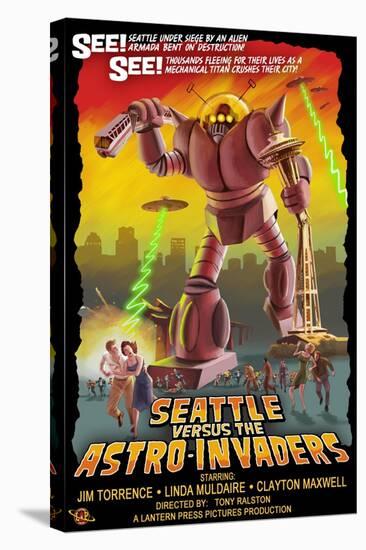 Seattle vs. Astro Invaders-Lantern Press-Stretched Canvas