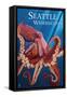 Seattle, WA - Red Octopus-Lantern Press-Framed Stretched Canvas
