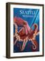 Seattle, WA - Red Octopus-Lantern Press-Framed Art Print