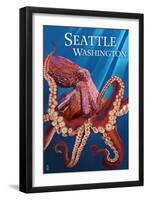 Seattle, WA - Red Octopus-Lantern Press-Framed Art Print