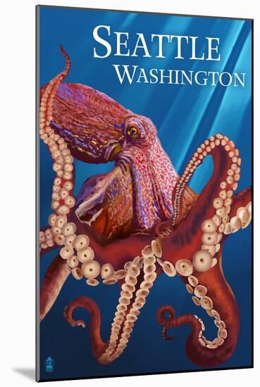 Seattle, WA - Red Octopus-Lantern Press-Mounted Art Print