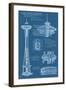 Seattle, WA, Space Needle Technical Drawing-Lantern Press-Framed Art Print