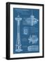 Seattle, WA, Space Needle Technical Drawing-Lantern Press-Framed Art Print