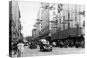 Seattle, WA Street Scene Downtown Photograph - Seattle, WA-Lantern Press-Stretched Canvas