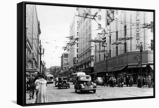 Seattle, WA Street Scene Downtown Photograph - Seattle, WA-Lantern Press-Framed Stretched Canvas