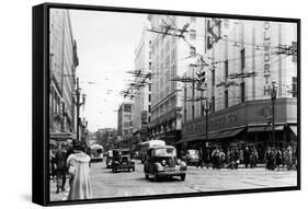 Seattle, WA Street Scene Downtown Photograph - Seattle, WA-Lantern Press-Framed Stretched Canvas