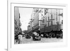 Seattle, WA Street Scene Downtown Photograph - Seattle, WA-Lantern Press-Framed Premium Giclee Print