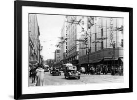 Seattle, WA Street Scene Downtown Photograph - Seattle, WA-Lantern Press-Framed Premium Giclee Print