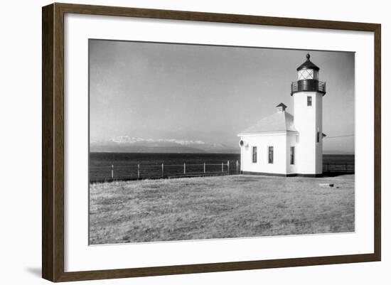 Seattle, WA View of Alki Beach Lighthouse Photograph - Seattle, WA-Lantern Press-Framed Art Print