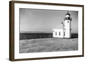 Seattle, WA View of Alki Beach Lighthouse Photograph - Seattle, WA-Lantern Press-Framed Art Print