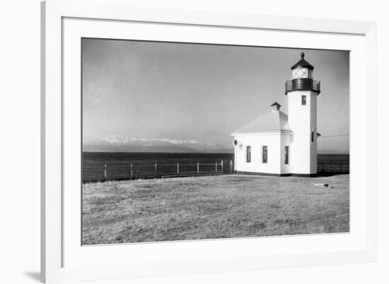 Seattle, WA View of Alki Beach Lighthouse Photograph - Seattle, WA-Lantern Press-Framed Premium Giclee Print