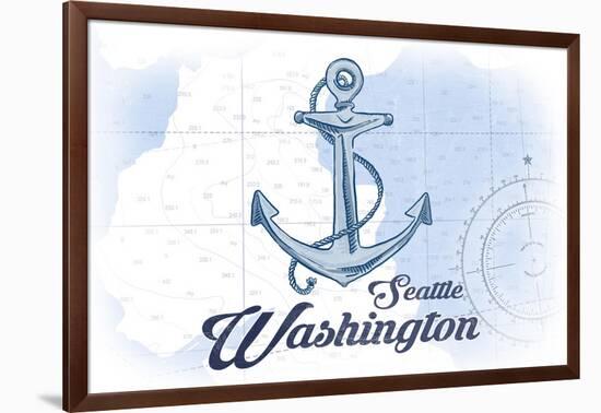 Seattle, Washington - Anchor - Blue - Coastal Icon-Lantern Press-Framed Art Print