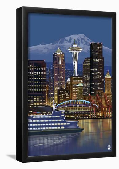 Seattle, Washington At Night - Image Only-null-Framed Poster