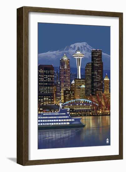 Seattle, Washington at Night - Image Only-Lantern Press-Framed Art Print