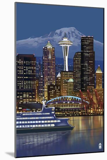 Seattle, Washington at Night - Image Only-Lantern Press-Mounted Art Print