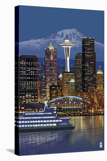 Seattle, Washington at Night - Image Only-Lantern Press-Stretched Canvas