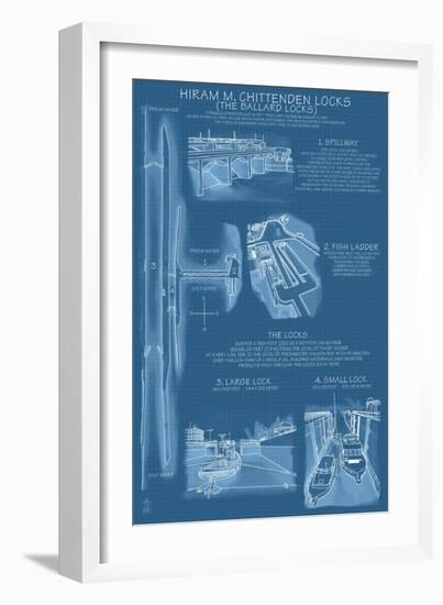 Seattle, Washington, Ballard Locks Technical Blueprint-Lantern Press-Framed Art Print