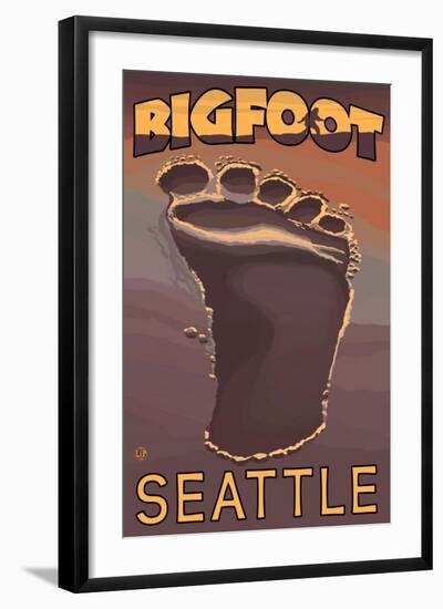 Seattle, Washington Bigfoot Footprint-Lantern Press-Framed Art Print