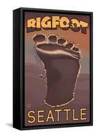 Seattle, Washington Bigfoot Footprint-Lantern Press-Framed Stretched Canvas