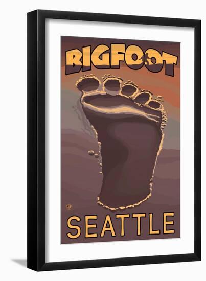 Seattle, Washington Bigfoot Footprint-Lantern Press-Framed Art Print