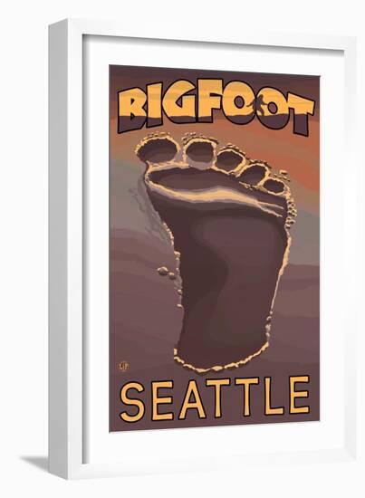 Seattle, Washington Bigfoot Footprint-Lantern Press-Framed Art Print