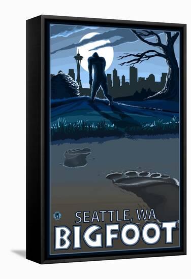 Seattle, Washington Bigfoot-Lantern Press-Framed Stretched Canvas