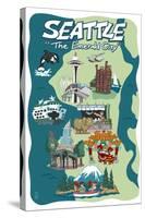 Seattle, Washington - Cartoon Icons-Lantern Press-Stretched Canvas