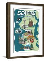 Seattle, Washington - Cartoon Icons-Lantern Press-Framed Art Print