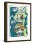 Seattle, Washington - Cartoon Icons-Lantern Press-Framed Art Print