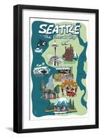 Seattle, Washington - Cartoon Icons-Lantern Press-Framed Art Print