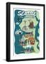 Seattle, Washington - Cartoon Icons-Lantern Press-Framed Art Print