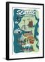 Seattle, Washington - Cartoon Icons-Lantern Press-Framed Art Print