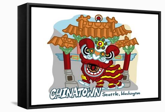 Seattle, Washington - Chinatown - Cartoon Icon-Lantern Press-Framed Stretched Canvas