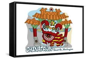 Seattle, Washington - Chinatown - Cartoon Icon-Lantern Press-Framed Stretched Canvas