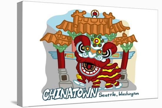 Seattle, Washington - Chinatown - Cartoon Icon-Lantern Press-Stretched Canvas