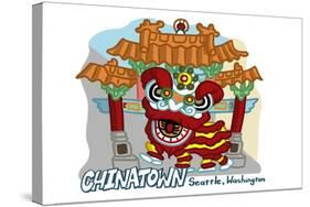 Seattle, Washington - Chinatown - Cartoon Icon-Lantern Press-Stretched Canvas