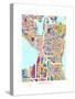 Seattle Washington City Street Map-Michael Tompsett-Stretched Canvas