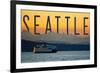 Seattle, Washington - Ferry and Orange Sunset-Lantern Press-Framed Premium Giclee Print