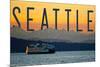 Seattle, Washington - Ferry and Orange Sunset-Lantern Press-Mounted Premium Giclee Print