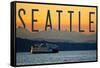 Seattle, Washington - Ferry and Orange Sunset-Lantern Press-Framed Stretched Canvas