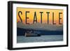 Seattle, Washington - Ferry and Orange Sunset-Lantern Press-Framed Art Print