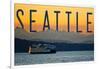 Seattle, Washington - Ferry and Orange Sunset-Lantern Press-Framed Art Print