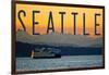 Seattle, Washington - Ferry and Orange Sunset-Lantern Press-Framed Art Print