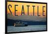 Seattle, Washington - Ferry and Orange Sunset-Lantern Press-Framed Art Print