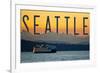 Seattle, Washington - Ferry and Orange Sunset-Lantern Press-Framed Art Print