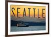 Seattle, Washington - Ferry and Orange Sunset-Lantern Press-Framed Art Print